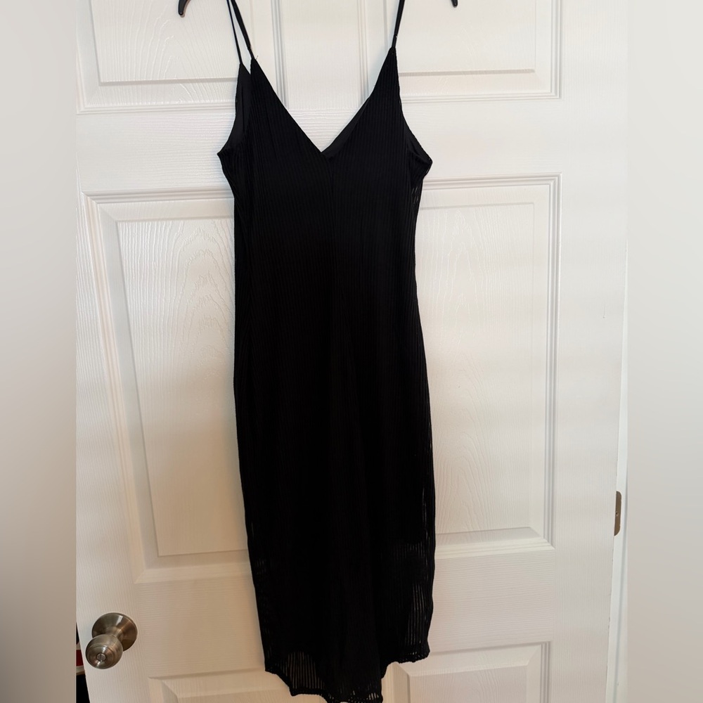 Express Black Ribbed V-Neck Maxi Slip Dress